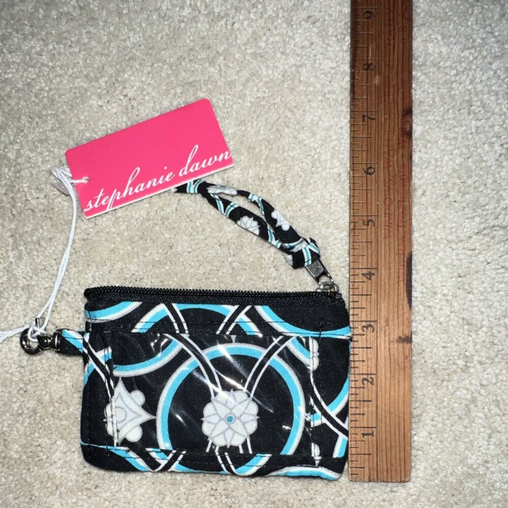 Stephanie Dawn Geometric Black Blue Wristlet Wallet with Zipper & ID Pocket
